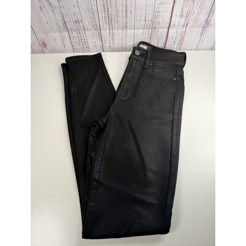 Paige Cheeky Black Fog Coated Skinny Jean Women's Size 24 NWOT Biker Goth Grunge